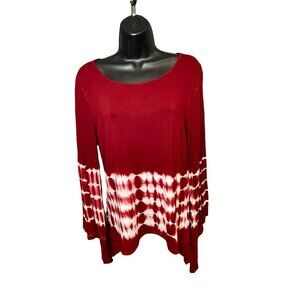 Urban X Dark Red and White Long Bell Sleeved Tie Dye High-Low Top Sz S